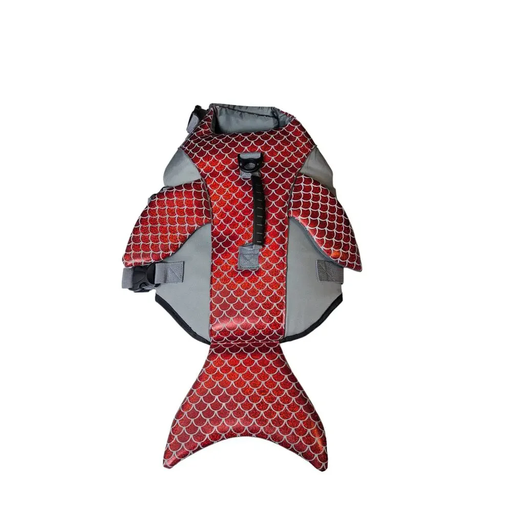 Red Fish Dog Life Jacket Safety Vest Adjustable Straps Durable Rescue Hand Med
